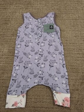 RAGS Purple Bunny Print Romper with Floral Cuffs